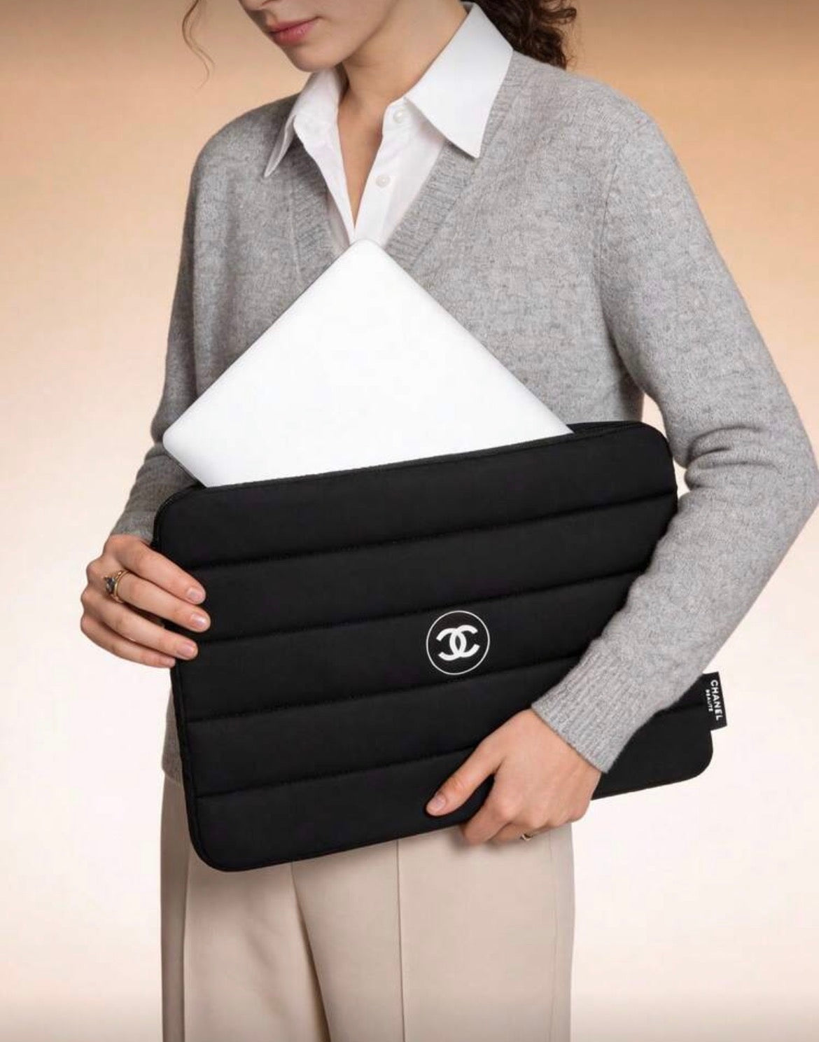 CHANEL Inspired Stylish Black Laptop & Cosmetic Bag