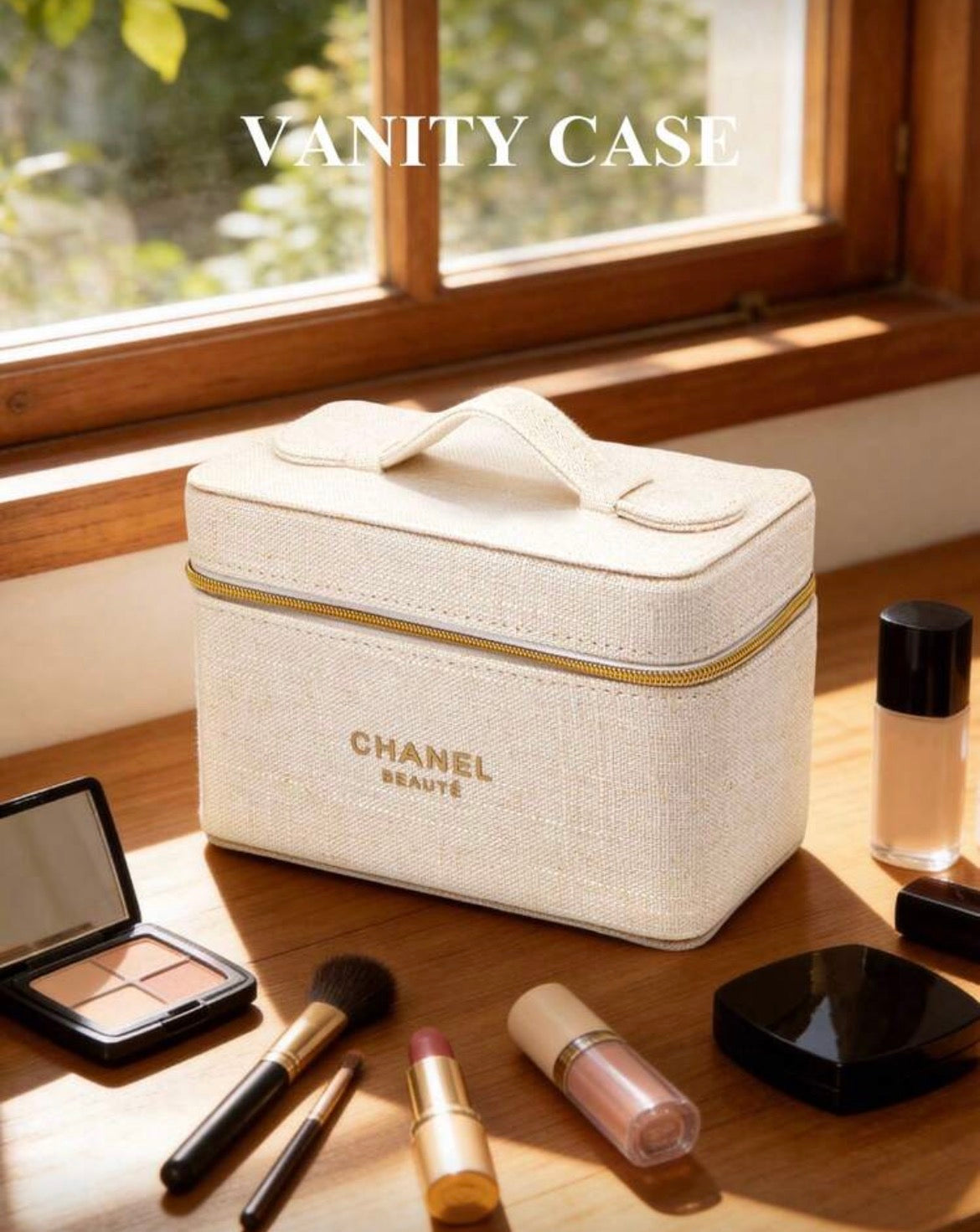 CHANEL Inspired Light Beige Makeup Bag