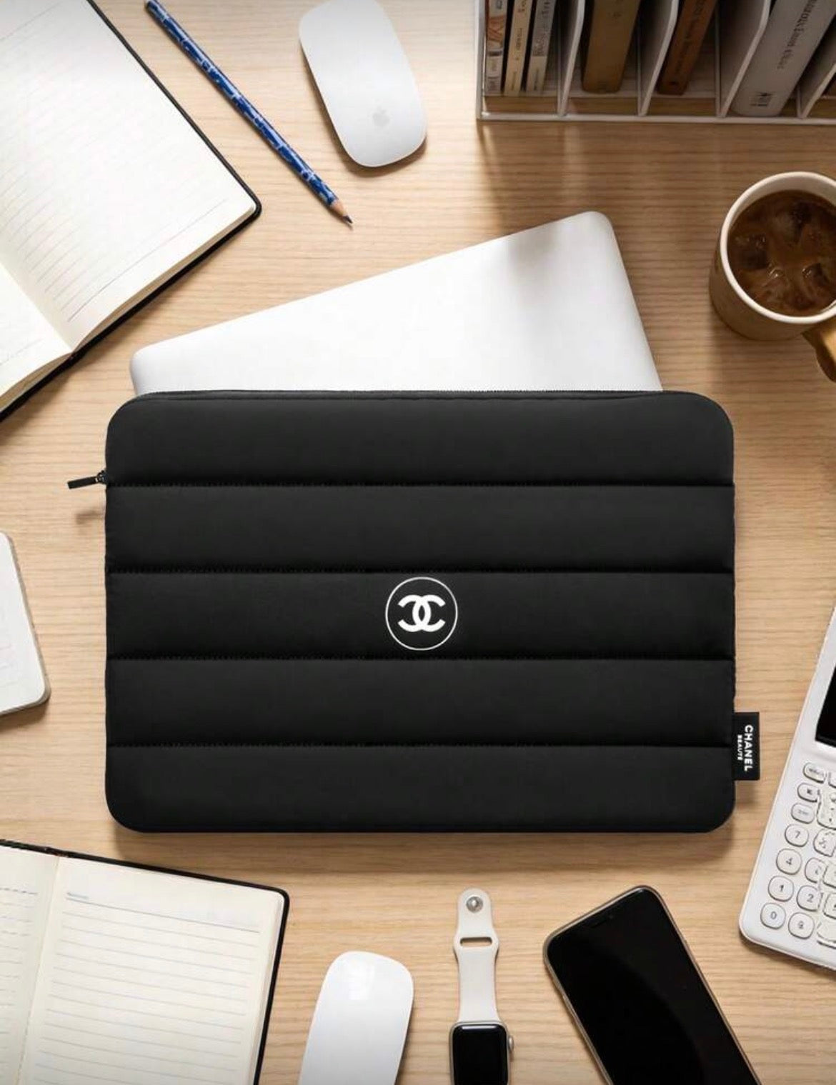 CHANEL Inspired Stylish Black Laptop & Cosmetic Bag