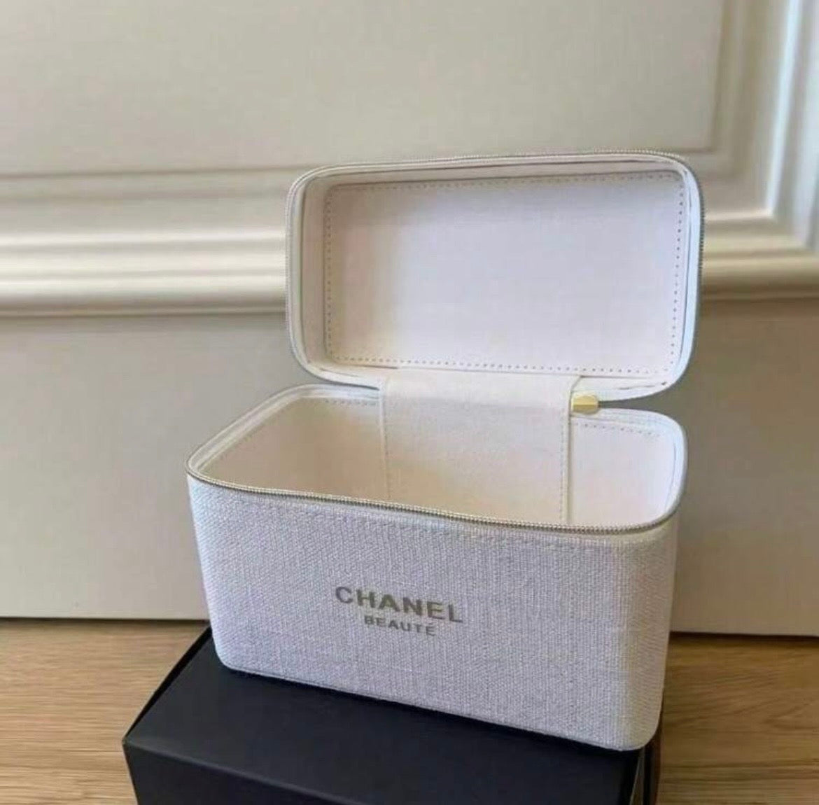 CHANEL Inspired Light Beige Makeup Bag
