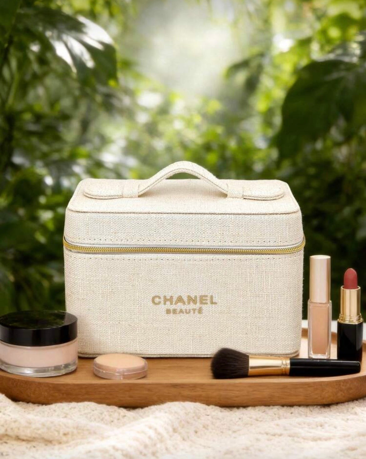 CHANEL Inspired Light Beige Makeup Bag