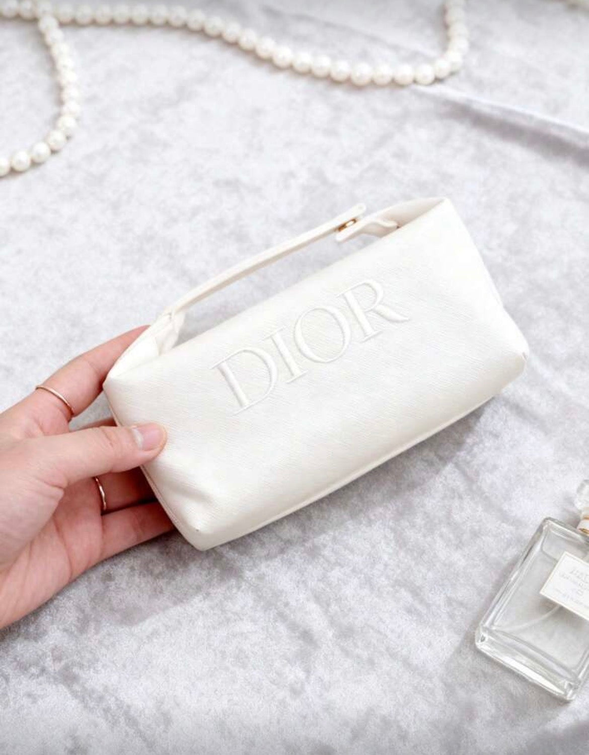 Dior Inspired Off-White Canvas Tote Makeup Bag